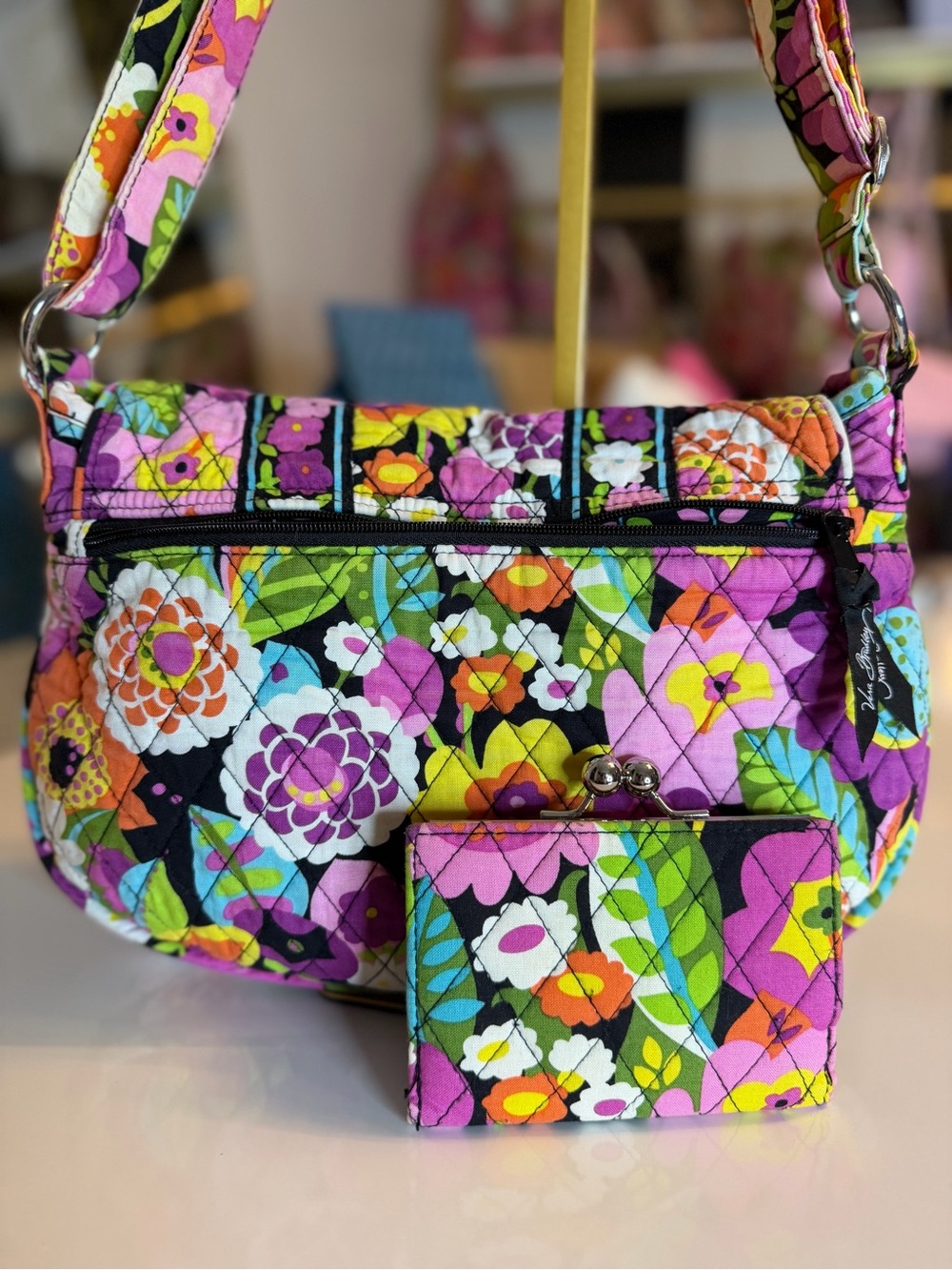 Vera Bradley Va Va Bloom Shoulder Crossbody Bag Kiss Lock Wallet Set Retired